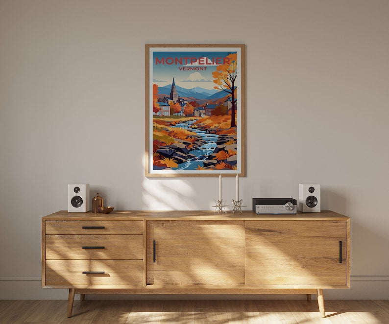 Montpelier Travel Poster, Vermont Wall Art, Vermont Print, Montpelier Poster, Autumn Poster, City Poster, Montpelier Art