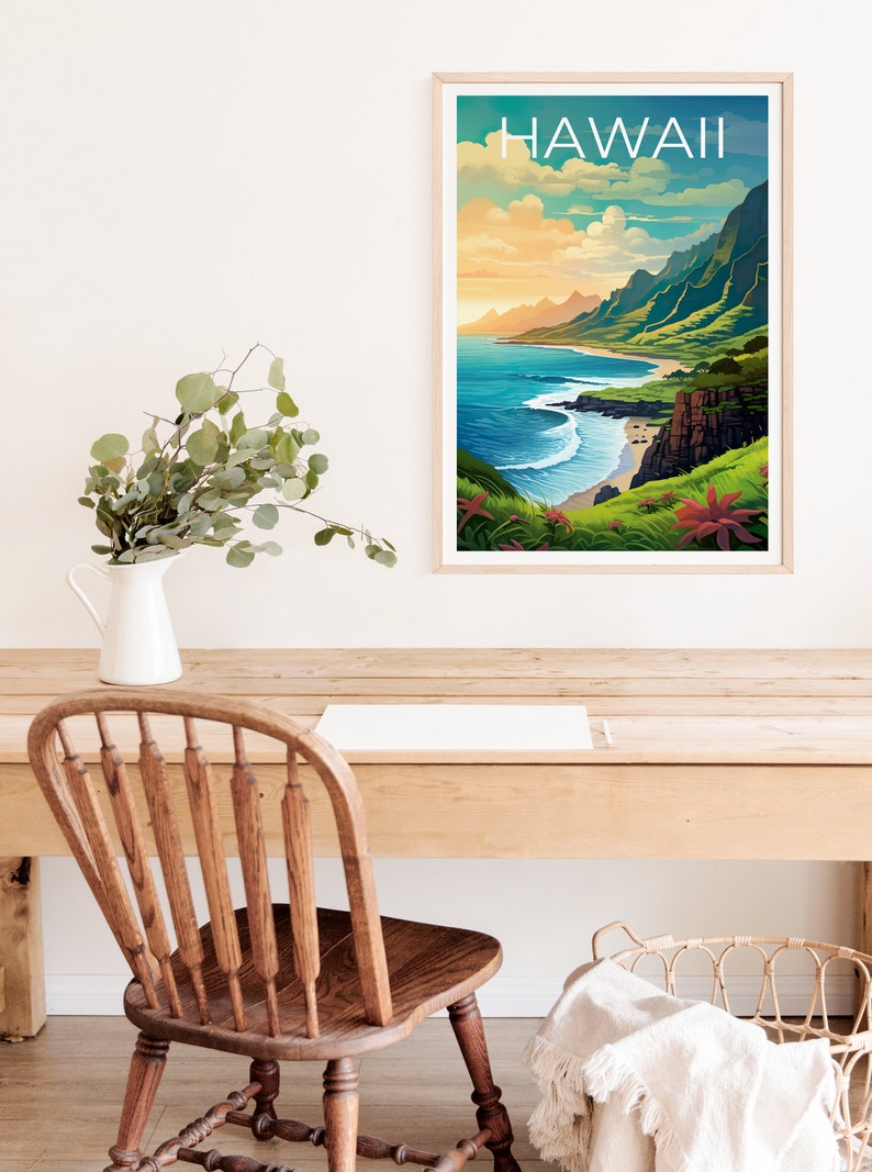 Hawaii Travel Poster, Island Wall Art, Island Print, Hawaii Poster, Island Poster, Mountain Poster, Hawaii Art