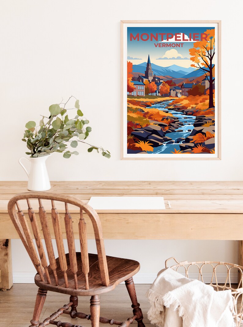 Montpelier Travel Poster, Vermont Wall Art, Vermont Print, Montpelier Poster, Autumn Poster, City Poster, Montpelier Art