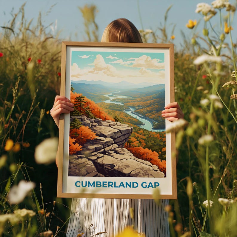 Cumberland Gap Travel Print, Virginia Poster, Mountains Wall Art, Forest Illustration, Cumberland Gap Poster, Home Decor, Birthday Gift