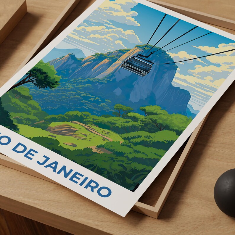 Rio de Janeiro Travel Print, Brazil Poster, Sugarloaf Wall Art, Cablecar Illustration, Rio de Janeiro Poster, Home Decor, Birthday Gift