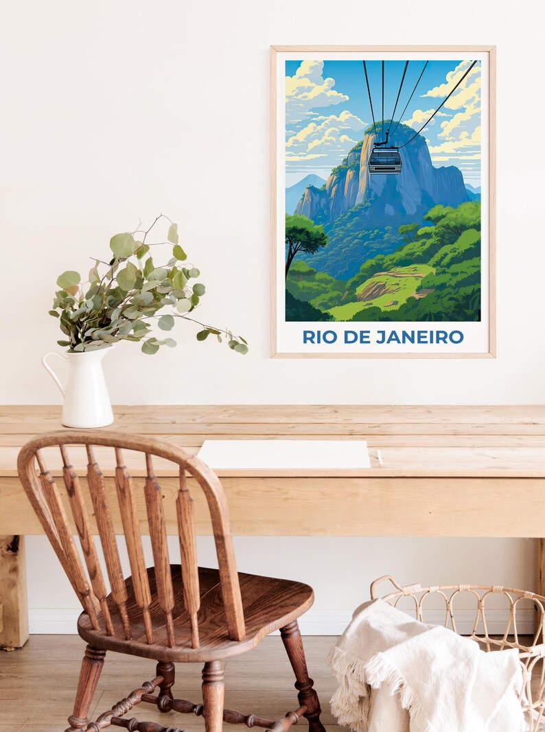 Rio de Janeiro Travel Print, Brazil Poster, Sugarloaf Wall Art, Cablecar Illustration, Rio de Janeiro Poster, Home Decor, Birthday Gift