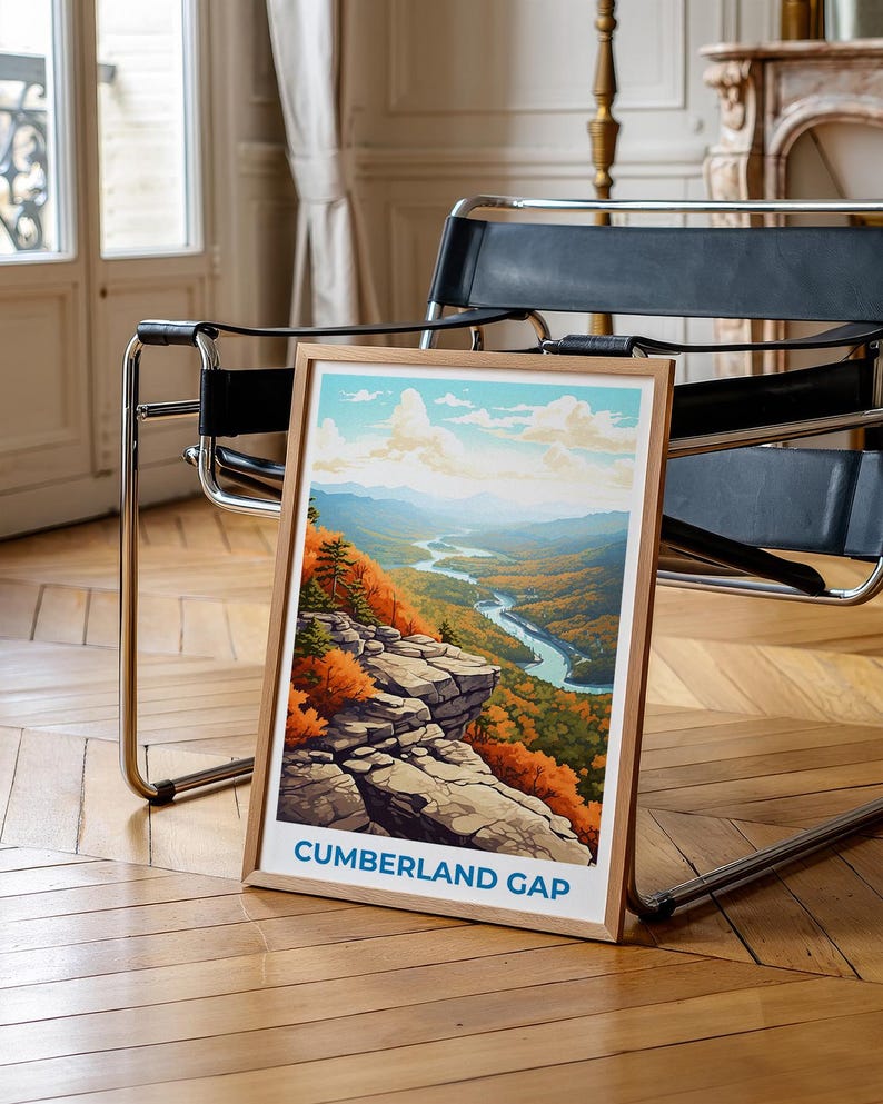 Cumberland Gap Travel Print, Virginia Poster, Mountains Wall Art, Forest Illustration, Cumberland Gap Poster, Home Decor, Birthday Gift