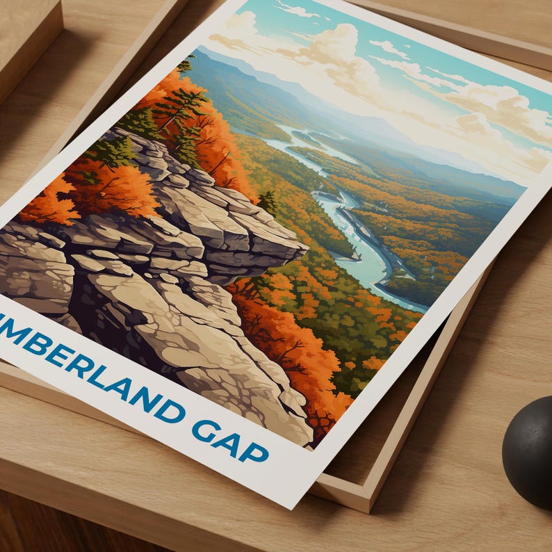 Cumberland Gap Travel Print, Virginia Poster, Mountains Wall Art, Forest Illustration, Cumberland Gap Poster, Home Decor, Birthday Gift