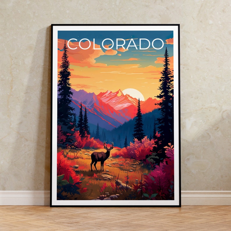 Colorado Poster, Colorado Print, Deer Poster, Rockies Print, Colorado Travel Poster, Deer Art, Colorado Art