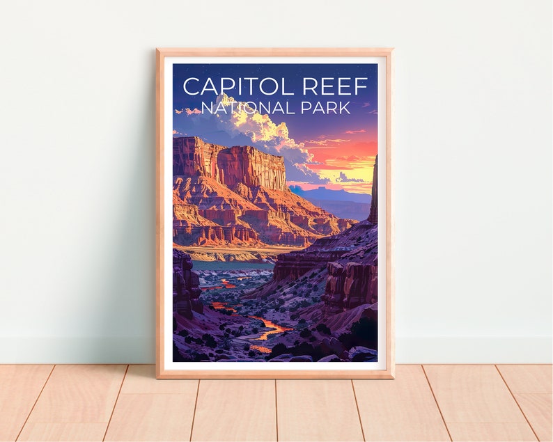 Affiche du parc national de Capitol Reef, affiche de l'Utah, art de l'Utah, impression de Capitol Reef, affiche de randonnée, impression de l'Utah, affiche de randonnée
