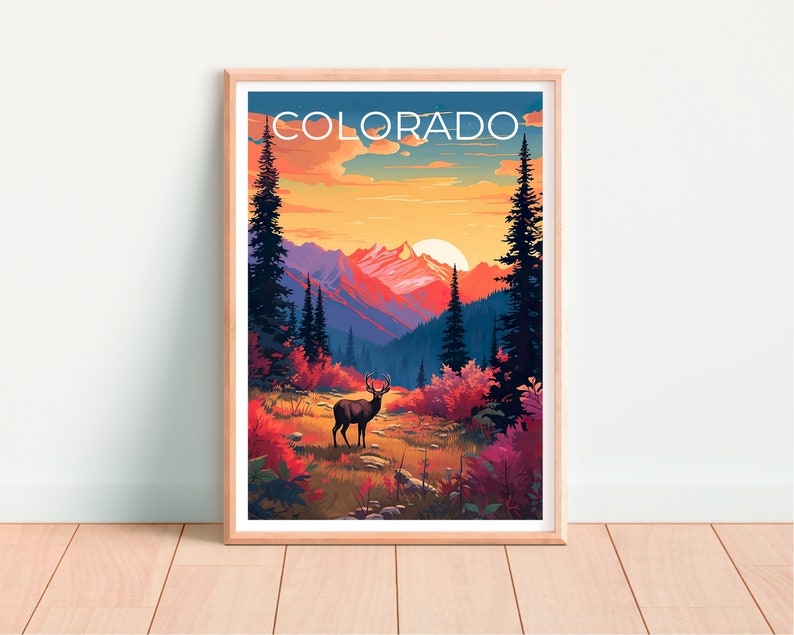 Colorado Poster, Colorado Print, Deer Poster, Rockies Print, Colorado Travel Poster, Deer Art, Colorado Art