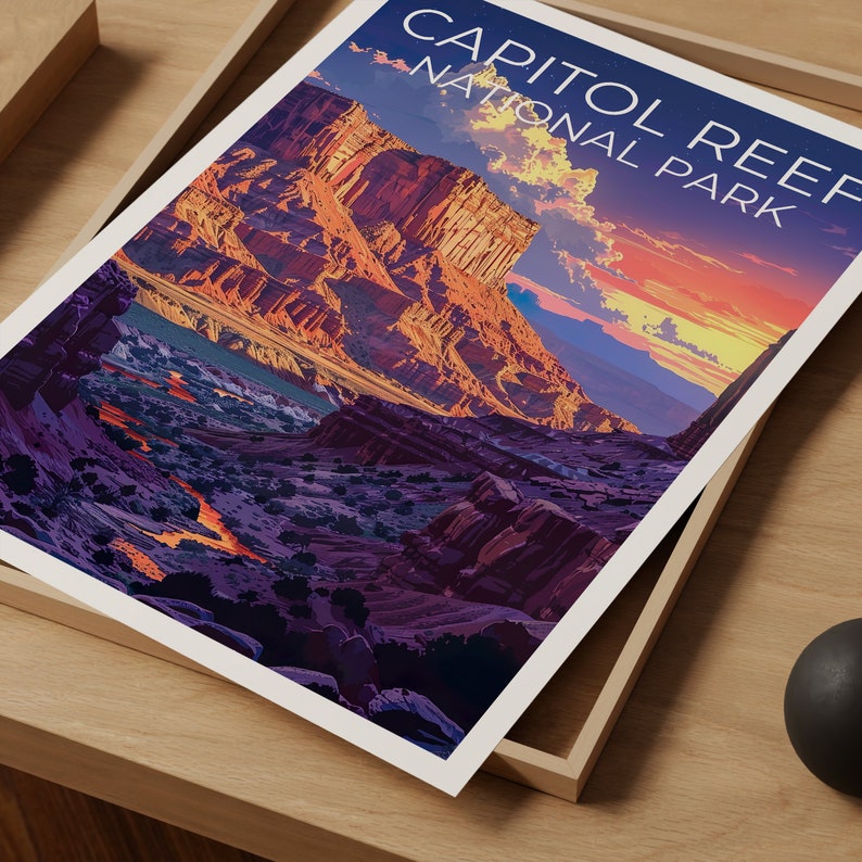 Affiche du parc national de Capitol Reef, affiche de l'Utah, art de l'Utah, impression de Capitol Reef, affiche de randonnée, impression de l'Utah, affiche de randonnée