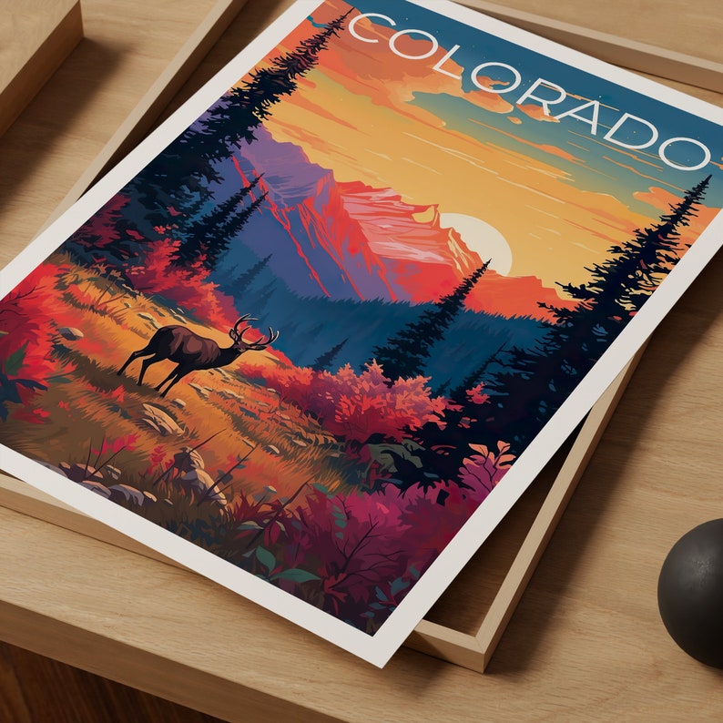 Colorado Poster, Colorado Print, Deer Poster, Rockies Print, Colorado Travel Poster, Deer Art, Colorado Art