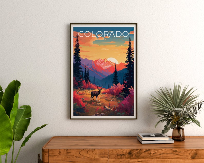 Colorado Poster, Colorado Print, Deer Poster, Rockies Print, Colorado Travel Poster, Deer Art, Colorado Art
