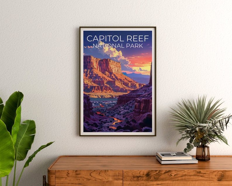 Affiche du parc national de Capitol Reef, affiche de l'Utah, art de l'Utah, impression de Capitol Reef, affiche de randonnée, impression de l'Utah, affiche de randonnée