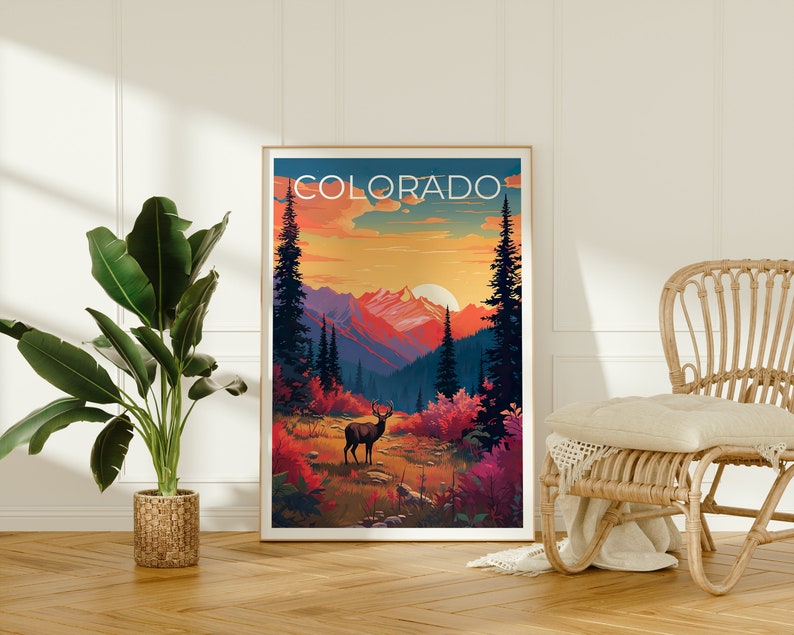 Colorado Poster, Colorado Print, Deer Poster, Rockies Print, Colorado Travel Poster, Deer Art, Colorado Art