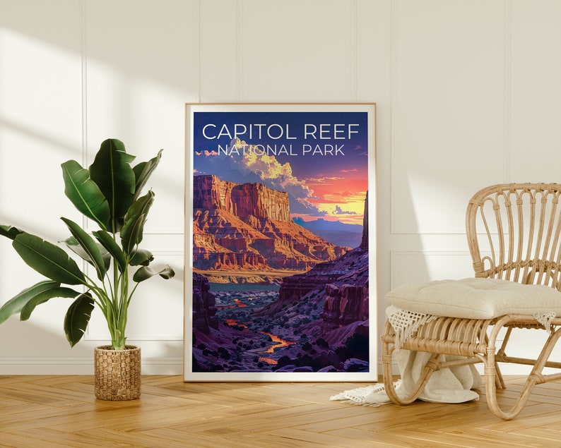 Affiche du parc national de Capitol Reef, affiche de l'Utah, art de l'Utah, impression de Capitol Reef, affiche de randonnée, impression de l'Utah, affiche de randonnée