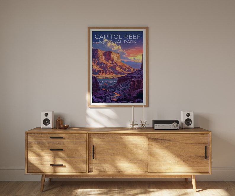 Affiche du parc national de Capitol Reef, affiche de l'Utah, art de l'Utah, impression de Capitol Reef, affiche de randonnée, impression de l'Utah, affiche de randonnée