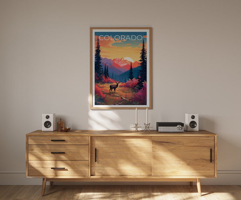 Colorado Poster, Colorado Print, Deer Poster, Rockies Print, Colorado Travel Poster, Deer Art, Colorado Art