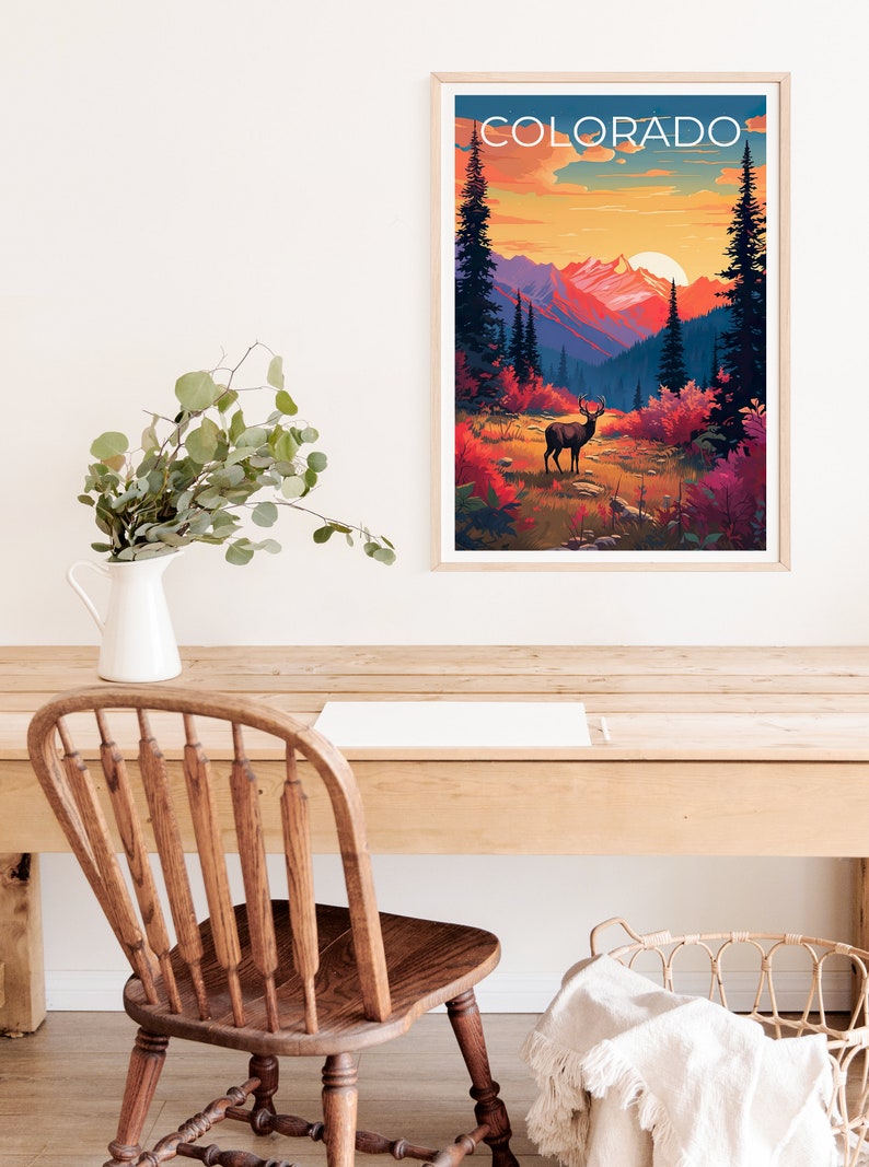 Colorado Poster, Colorado Print, Deer Poster, Rockies Print, Colorado Travel Poster, Deer Art, Colorado Art