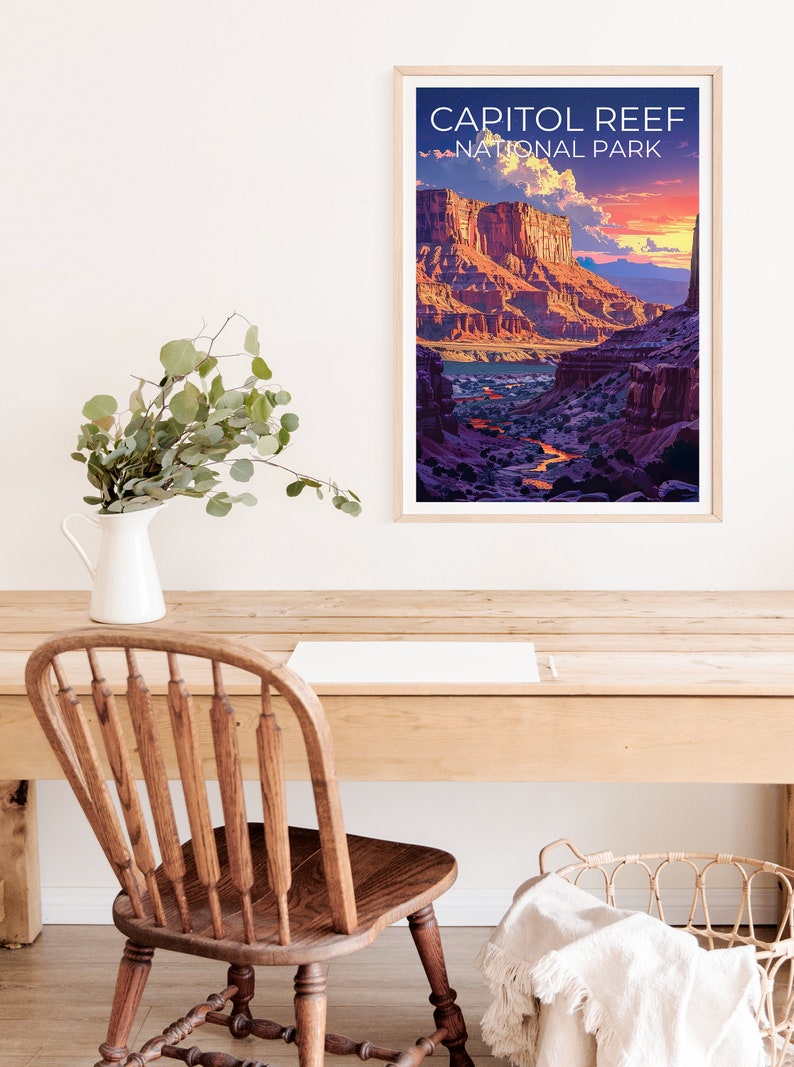 Affiche du parc national de Capitol Reef, affiche de l'Utah, art de l'Utah, impression de Capitol Reef, affiche de randonnée, impression de l'Utah, affiche de randonnée