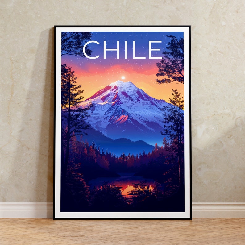 Chile Poster, Chile Print, Llaima Volcano Poster, Hiking Gift, Chile Travel Poster, South America Poster, Chile Gift