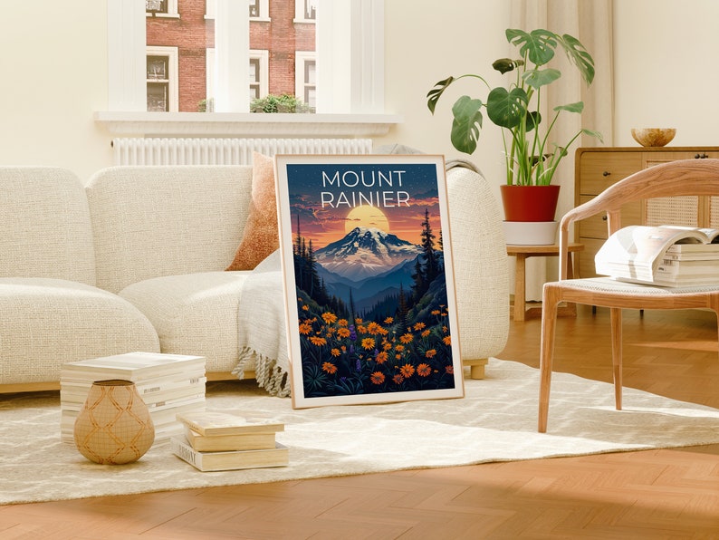Affiche du mont Rainier, impression du mont Rainier, affiche de Washington, impression de montagne, affiche de randonnée, art de l'État de Washington