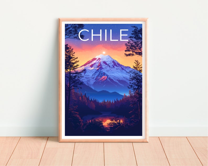 Chile Poster, Chile Print, Llaima Volcano Poster, Hiking Gift, Chile Travel Poster, South America Poster, Chile Gift