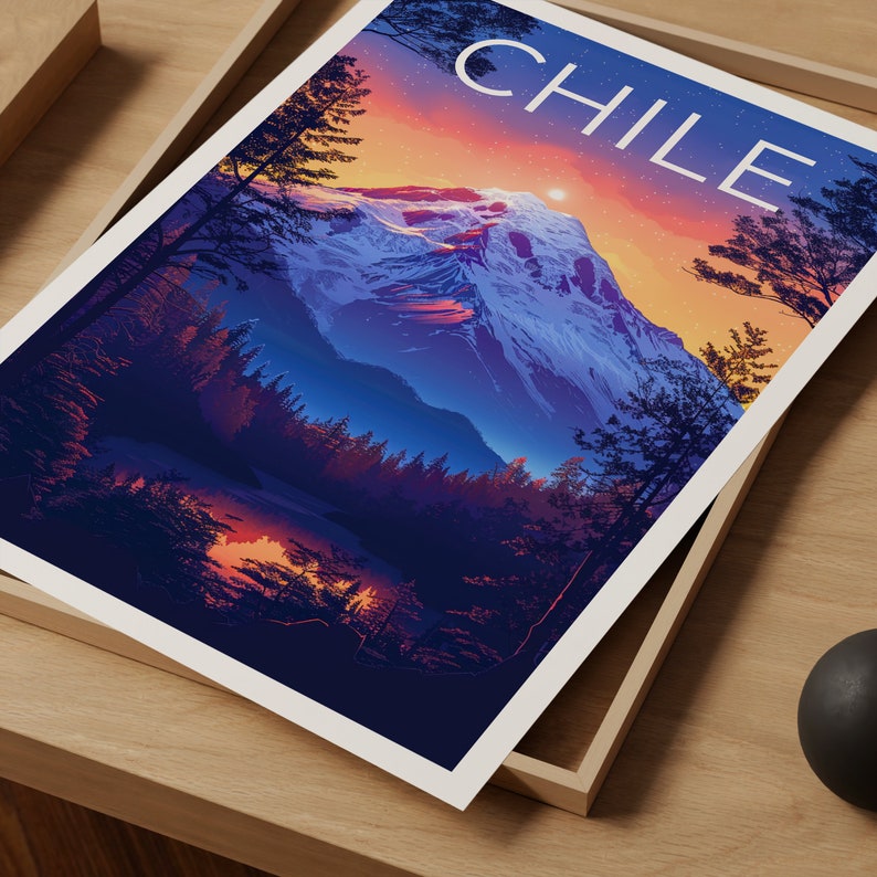 Chile Poster, Chile Print, Llaima Volcano Poster, Hiking Gift, Chile Travel Poster, South America Poster, Chile Gift