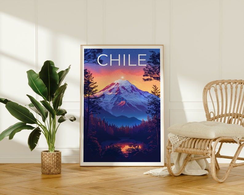 Chile Poster, Chile Print, Llaima Volcano Poster, Hiking Gift, Chile Travel Poster, South America Poster, Chile Gift