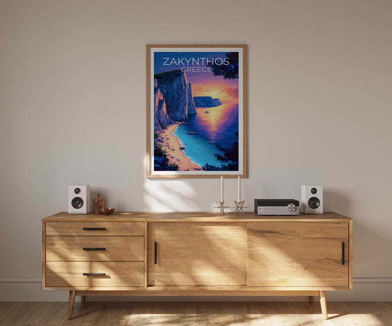 Zakynthos Poster, Greece Travel Print, Navagio Beach Art, Greek Islands Illustration, Scenic Wall Art, Home Decor, Birthday Gift