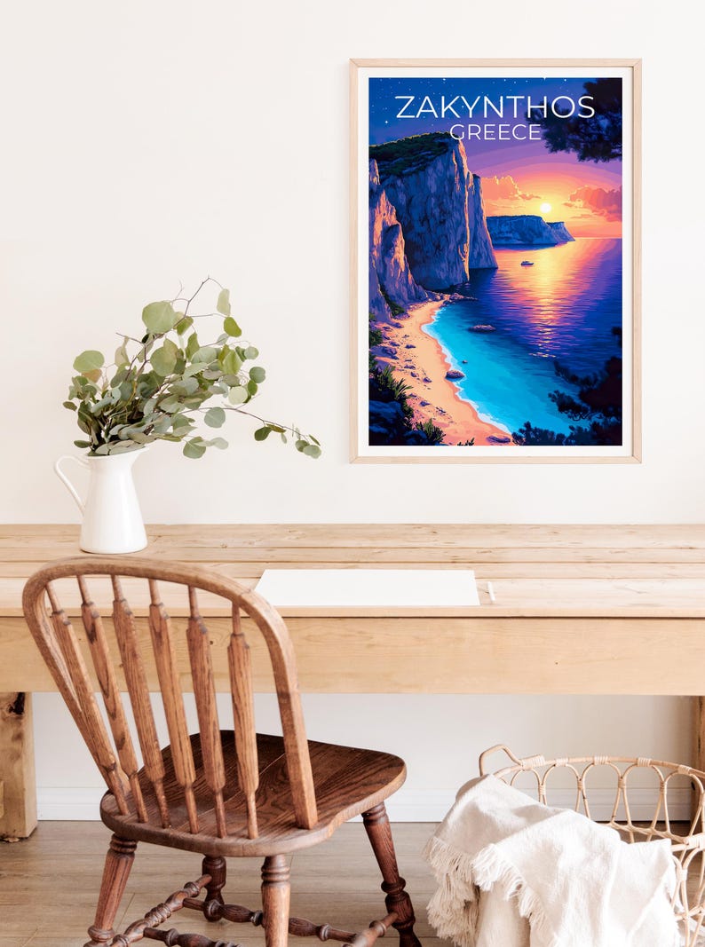 Zakynthos Poster, Greece Travel Print, Navagio Beach Art, Greek Islands Illustration, Scenic Wall Art, Home Decor, Birthday Gift