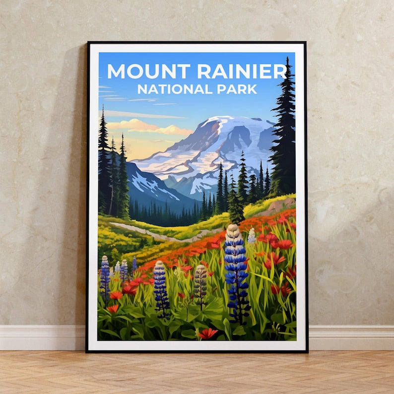 Mount Rainier Travel Poster, Washington State Wall Art, Mountain Print, Mount Rainier Poster, National Park Poster