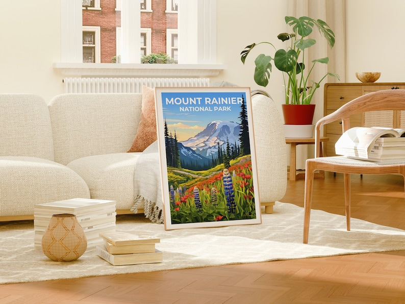 Mount Rainier Travel Poster, Washington State Wall Art, Mountain Print, Mount Rainier Poster, National Park Poster