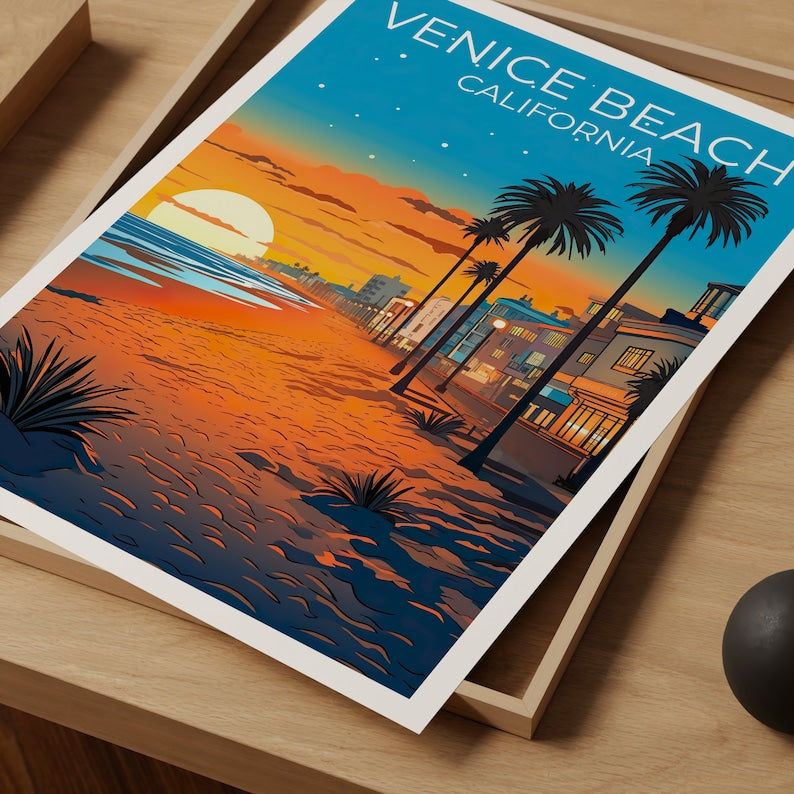 Affiche de voyage de Venice Beach, art mural de Californie, impression de Californie, affiche de Venice Beach, affiche de Californie, affiche de ville, art de Venice Beach