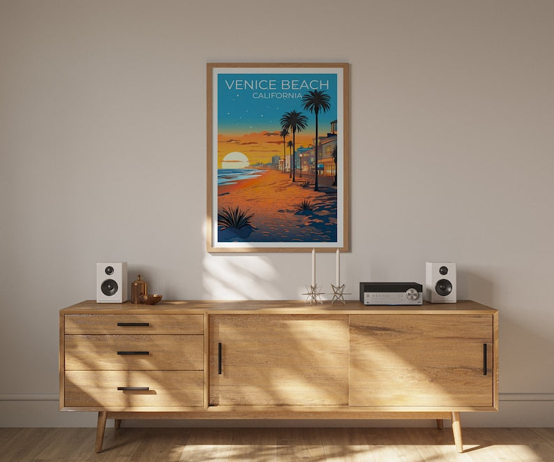 Affiche de voyage de Venice Beach, art mural de Californie, impression de Californie, affiche de Venice Beach, affiche de Californie, affiche de ville, art de Venice Beach