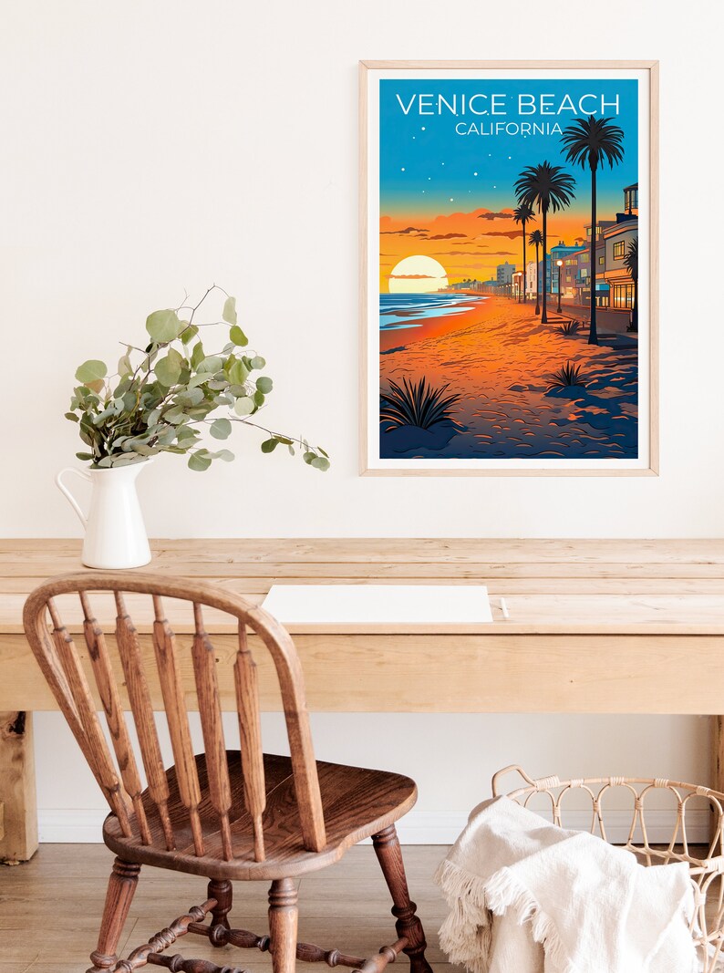 Affiche de voyage de Venice Beach, art mural de Californie, impression de Californie, affiche de Venice Beach, affiche de Californie, affiche de ville, art de Venice Beach