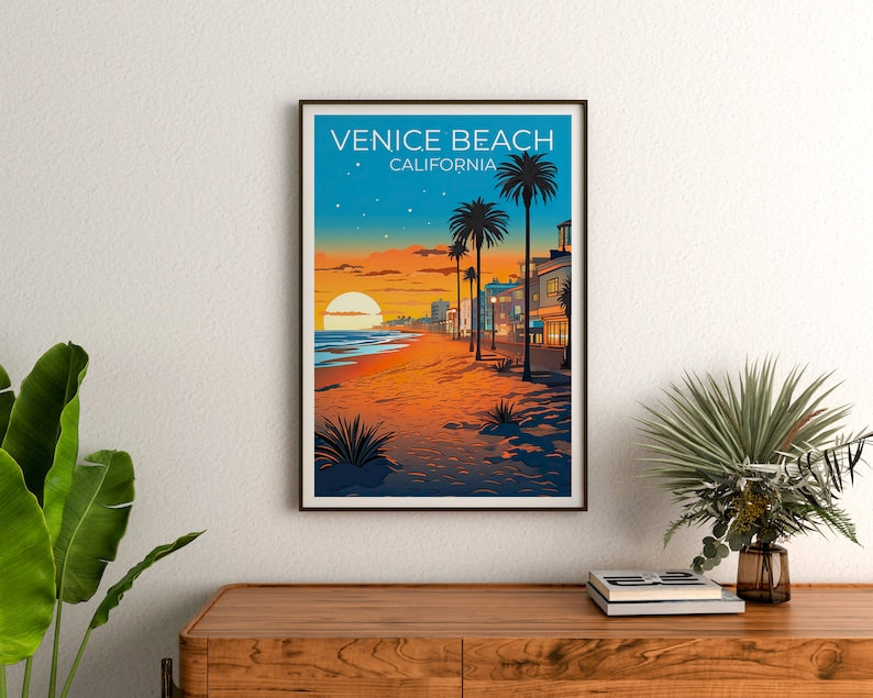 Affiche de voyage de Venice Beach, art mural de Californie, impression de Californie, affiche de Venice Beach, affiche de Californie, affiche de ville, art de Venice Beach