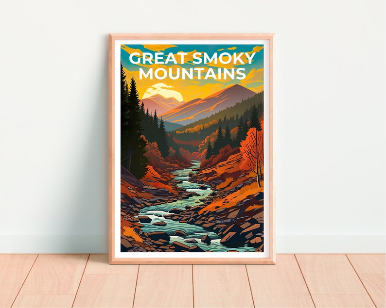 Affiche de voyage des Great Smoky Mountains, art mural des Smoky Mountains, impression des Smoky Mountains, impression de montagne, affiche du parc national
