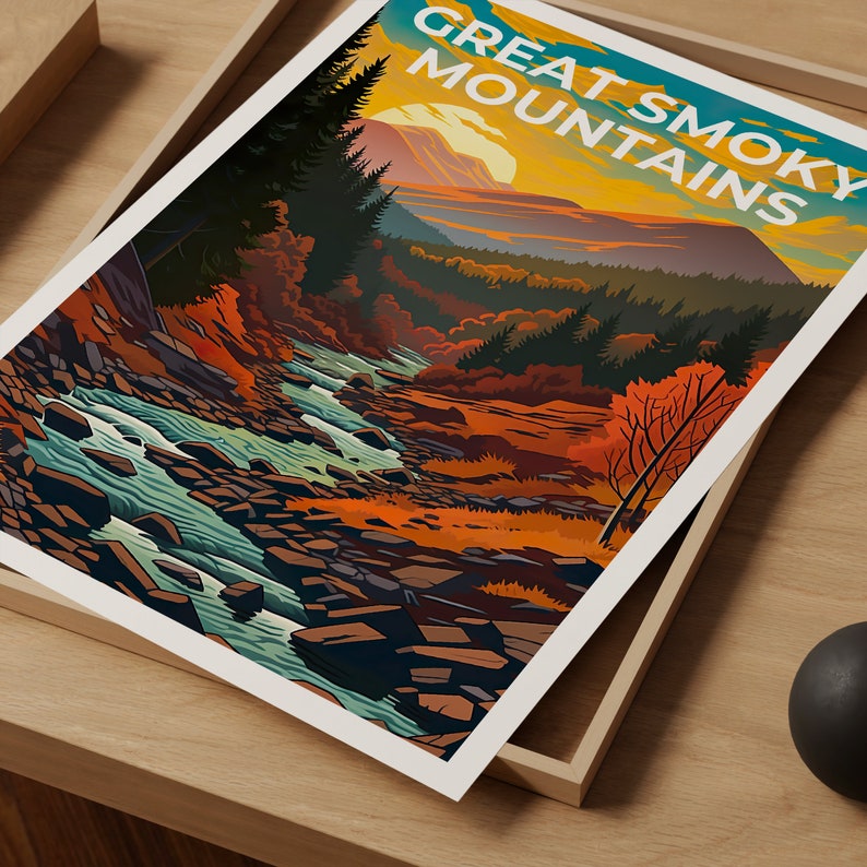 Affiche de voyage des Great Smoky Mountains, art mural des Smoky Mountains, impression des Smoky Mountains, impression de montagne, affiche du parc national