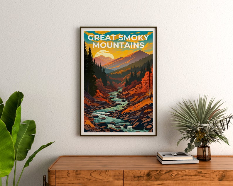 Affiche de voyage des Great Smoky Mountains, art mural des Smoky Mountains, impression des Smoky Mountains, impression de montagne, affiche du parc national