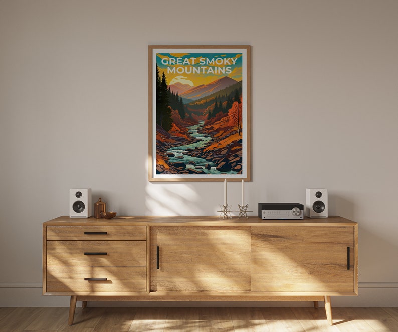 Affiche de voyage des Great Smoky Mountains, art mural des Smoky Mountains, impression des Smoky Mountains, impression de montagne, affiche du parc national