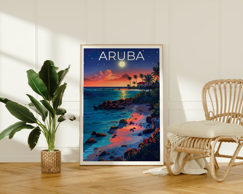 Aruba Poster, Aruba Print, Tropical Poster, Tropical Island Print, Aruba Travel Poster, Beach Art, Aruba Art