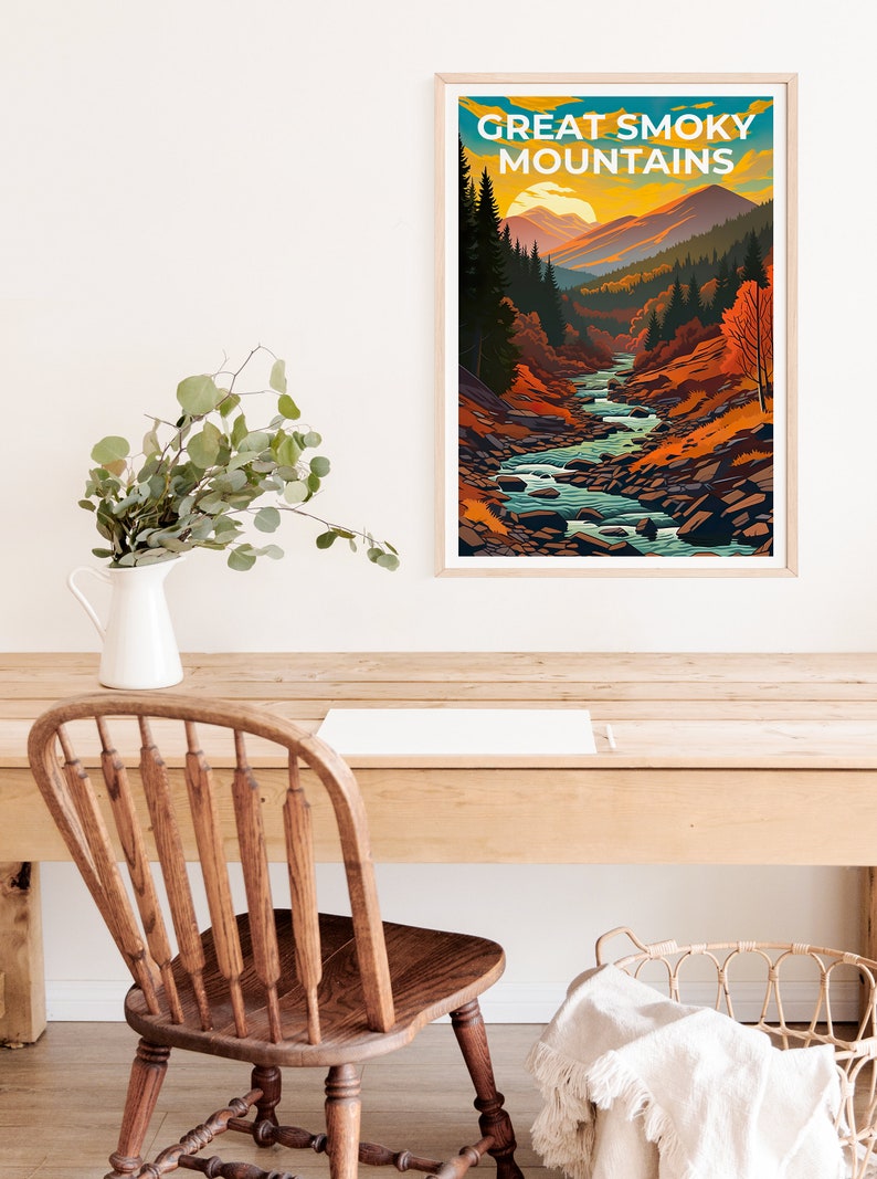 Affiche de voyage des Great Smoky Mountains, art mural des Smoky Mountains, impression des Smoky Mountains, impression de montagne, affiche du parc national