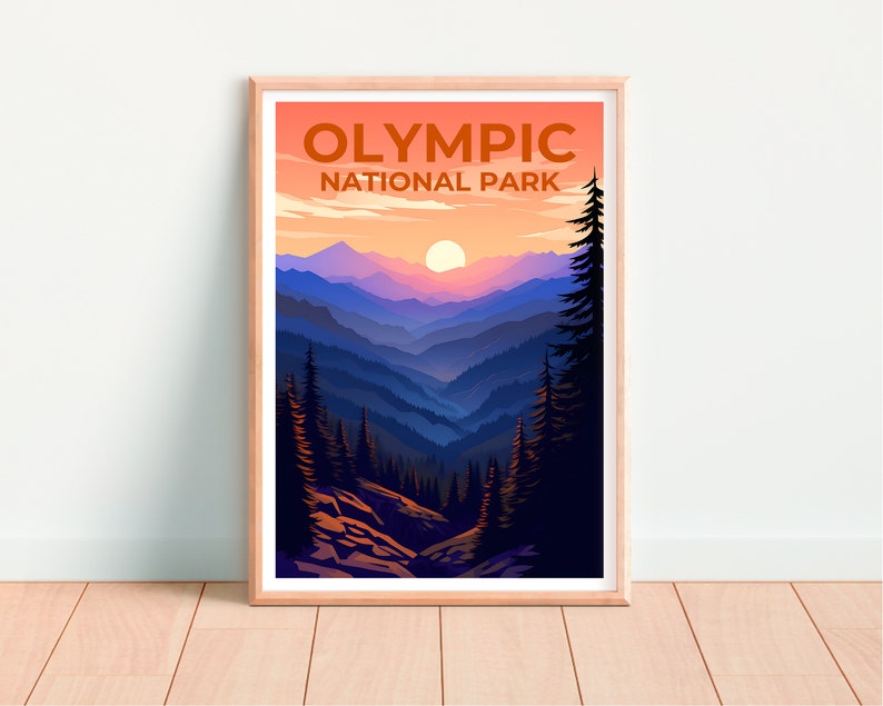 Affiche du parc national olympique, impression du parc national olympique, art de l'État de Washington, impression du mont Olympe, affiche du parc olympique