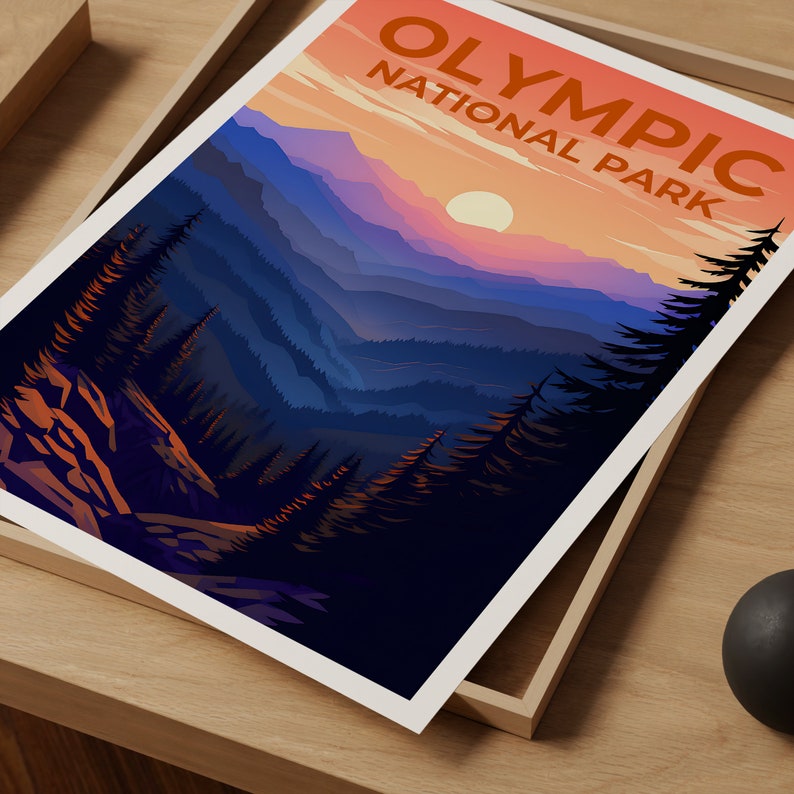 Affiche du parc national olympique, impression du parc national olympique, art de l'État de Washington, impression du mont Olympe, affiche du parc olympique