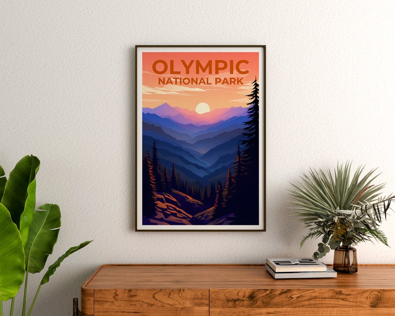 Affiche du parc national olympique, impression du parc national olympique, art de l'État de Washington, impression du mont Olympe, affiche du parc olympique