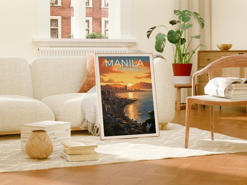 Manila Travel Print Philippines Poster Asia Wall Art City Skyline Illustration Manila Poster Home Decor Birthday Gift