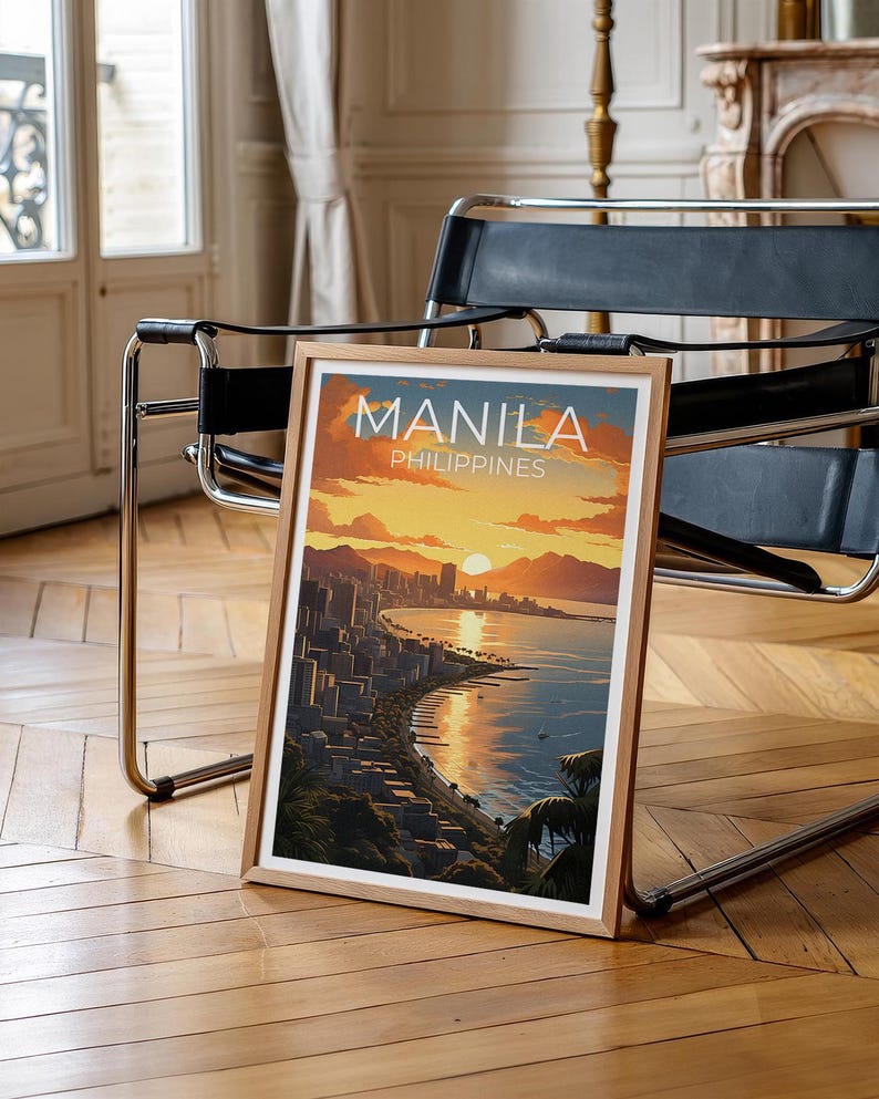 Manila Travel Print Philippines Poster Asia Wall Art City Skyline Illustration Manila Poster Home Decor Birthday Gift