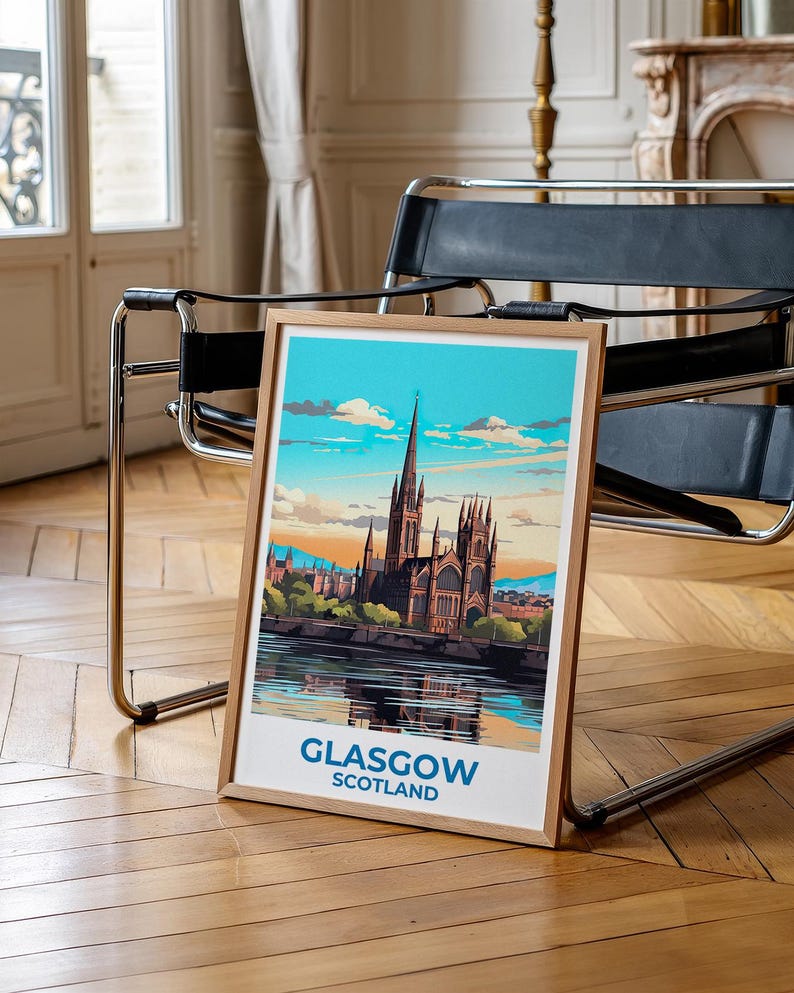Glasgow Travel Print United Kingdom Poster Europe Wall Art Town Illustration Glasgow Poster Home Decor Birthday Gift