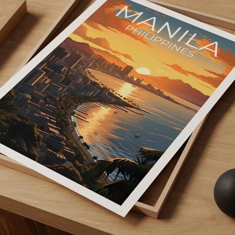 Manila Travel Print Philippines Poster Asia Wall Art City Skyline Illustration Manila Poster Home Decor Birthday Gift