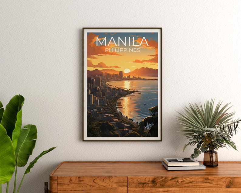 Manila Travel Print Philippines Poster Asia Wall Art City Skyline Illustration Manila Poster Home Decor Birthday Gift