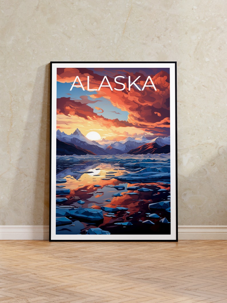 Alaska Travel Poster, Glacier Wall Art, Glacier Print, Alaska Poster, Mountain Poster, Nature Poster, Alaska Print