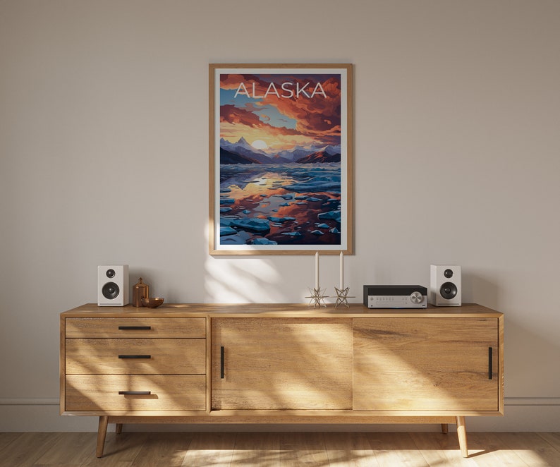 Alaska Travel Poster, Glacier Wall Art, Glacier Print, Alaska Poster, Mountain Poster, Nature Poster, Alaska Print